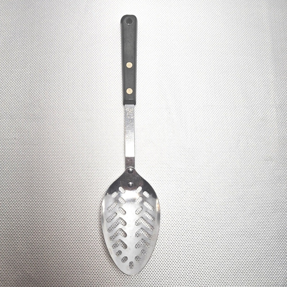 Ekco‎ Forge Slotted Spoon Stainless Steel USA Vintage Black Handle